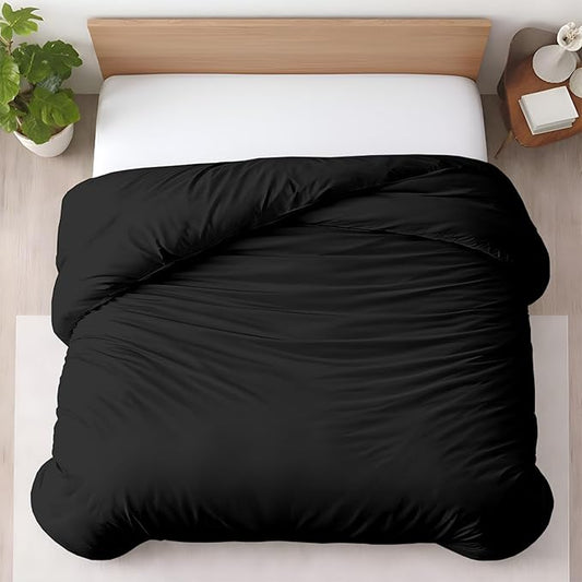 1 Pc Duvet Cover Queen Size/Full Size-100% Egyptian Cotton 600 Thread Count Ultra Soft Premium Durable Comforter Cover Zipper Closure & Corner Ties- (Black, 90" X 90")