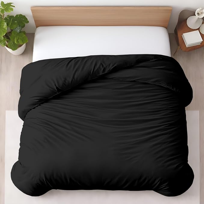 1 Pc California King Duvet Cover Only-100% Egyptian Cotton 600 Thread Count Ultra Soft Premium Durable Comforter Cover Zipper Closure & Corner Ties- (Black, 104" X 98")