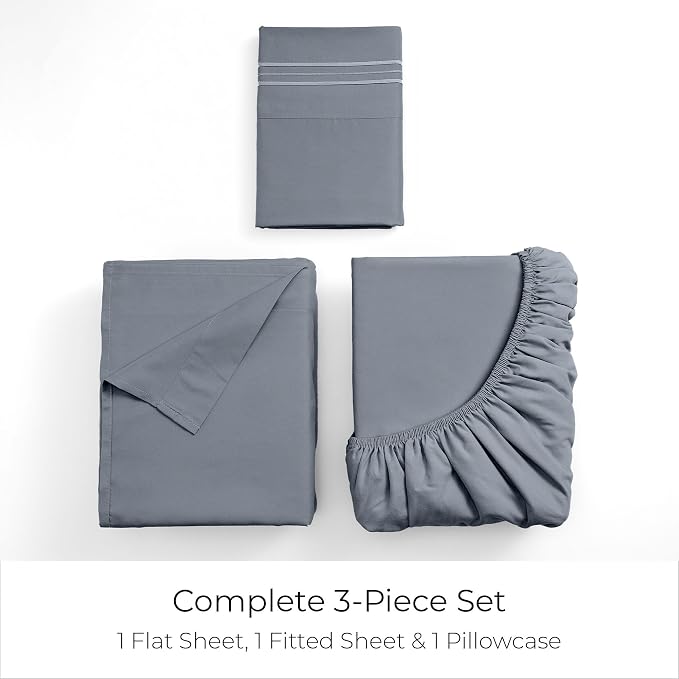 Mellanni Iconic 3-Piece, Ultra Soft Sheet Set (Twin, Mineral Gray) | 10M+ Sleepers. Lab-tested: Sleeps Cool, Stays Bright, Strong, Smooth. Good Housekeeping Best Bedding, 7 yrs running.