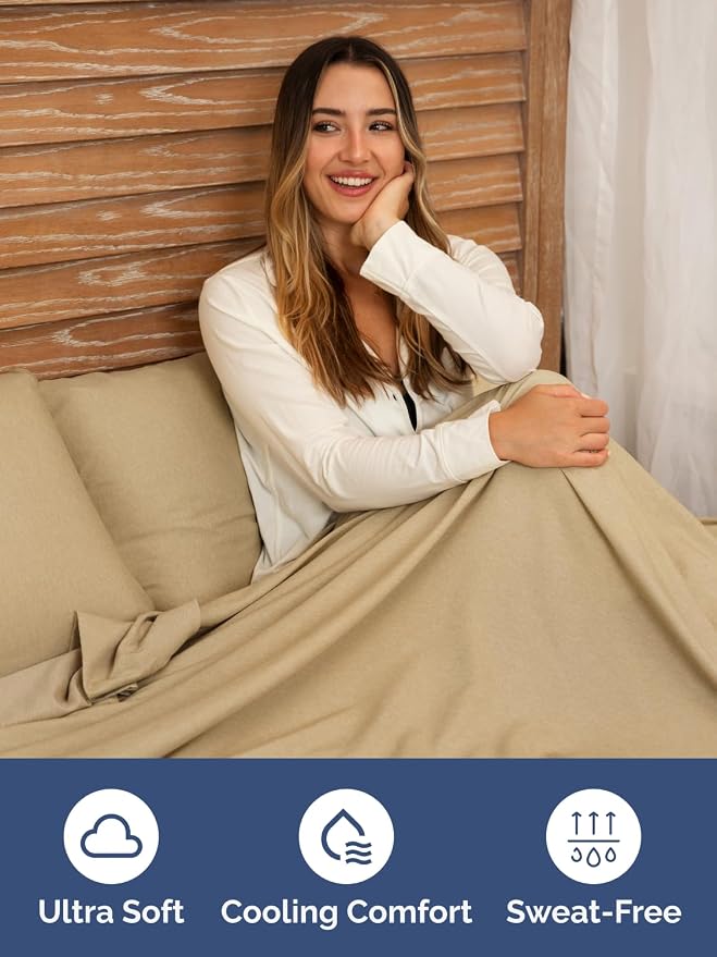 Extra Deep Queen Fitted Sheet - Single Fitted Sheet Only - Heathered Tan | Easily Fits 18 inch to 24 inch Mattress, Soft, Wrinkle Free, Breathable & Comfy, Extra Deep Pockets Hotel Luxury Fitted Sheet