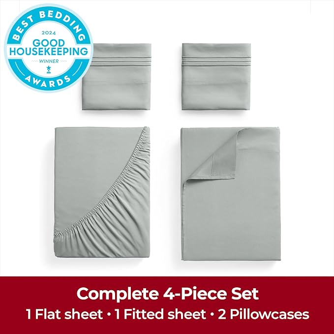 Mellanni Iconic 4-Piece, Ultra Soft Sheet Set (King, Spa Mint) | 10M+ Sleepers. Lab-tested: Sleeps Cool, Stays Bright, Strong, Smooth. Good Housekeeping Best Bedding, 7 yrs running.
