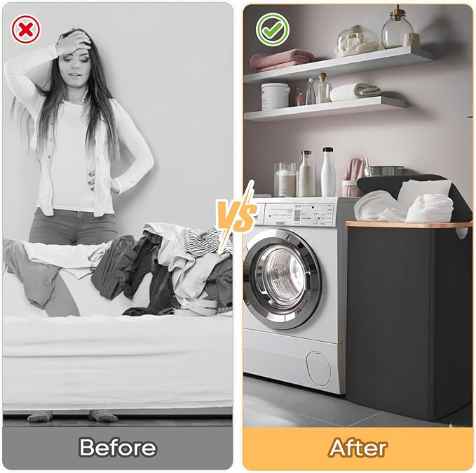 BALEINE 70L Laundry Hamper with Lid, Large Laundry Basket Bin | Large Capacity, Easy-Access Lid, Shape-Retaining Structure, Pull Handles, Ideal for Bedroom, Dorm, Laundry Room