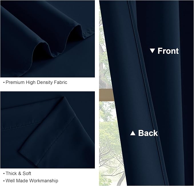 PONY DANCE Short Half Window Curtains for Kitchen, Privacy Energy Saving Curtain Tiers for Bathroom, Wide 29 x Long 36 inches per Panel, Navy Blue, Set of 2
