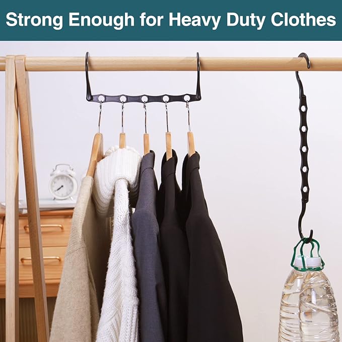 AMKUFO 6 Pack-Closet-Organizers-and-Storage, Space-Saving-Hangers Black | Magic-Hangers, Closer-Organizer-for-Closet-Organization, Space-Saver-Hanger-Organizer-for-Multipurpose, Dorm-Room-Essentials