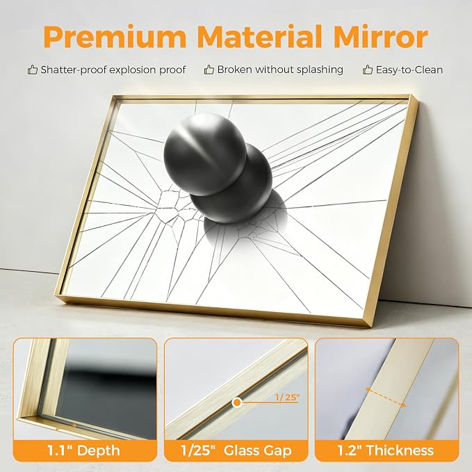 Sweetcrispy Gold Bathroom Mirrors for Over Sink, 24" x 40" Rectangle | Wall Mount Mirror with Metal Frame, Modern Vanity Mirror with Tempered Glass, for Home Decor, Anti-Rust