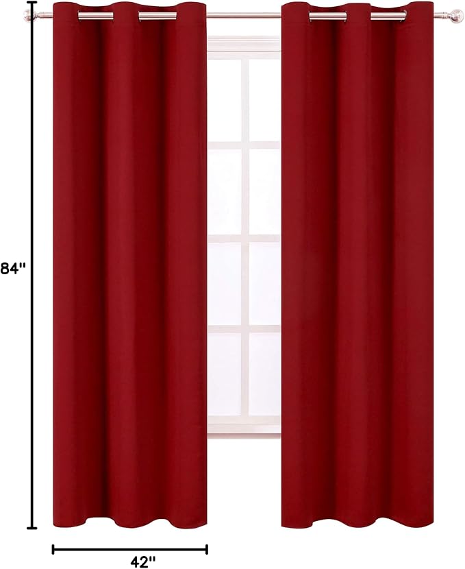 Blackout Curtains 42 x 84 Inch - Red Curtains Set of 2 Panels - Room Darkening, Thermal Insulated for Living Room