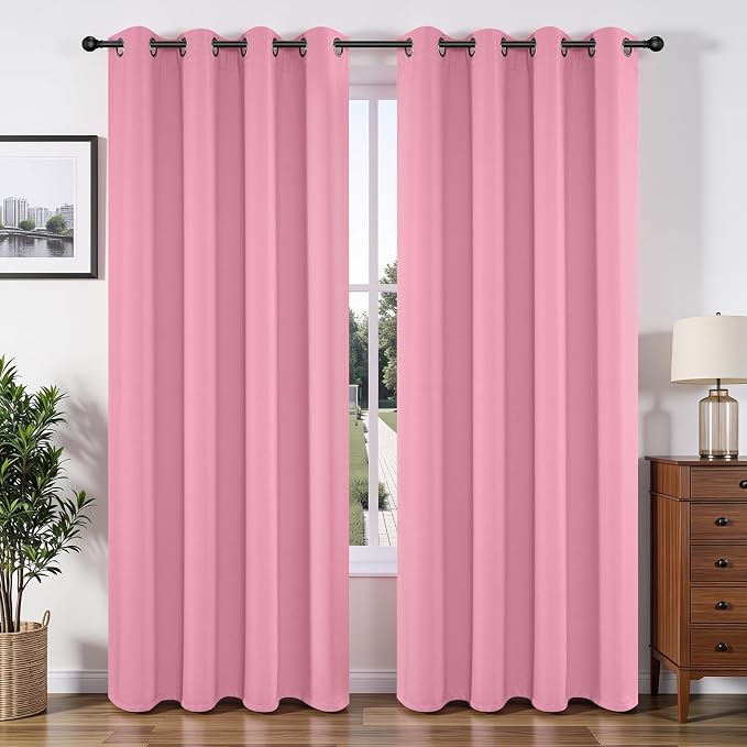 Joydeco Blackout Curtains 84 Inchs Long 42 Wide Black Out Curtains 2 Panels, Thermal Insulated Long Curtain& Drapes Room Darkening Grommet Drapes for Living Bedroom Window (W42 x L84 Inch, Pink)