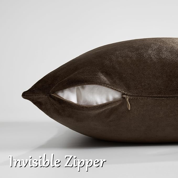 GIGIZAZA Brown Velvet Pillow Covers 20x20 Decorative Pillows Pack of 2 | Throw Pillows for Couch Sofa,280gsm Soft Textured Fabric,Modern Square Pillowcases,Luxury Cushion Covers