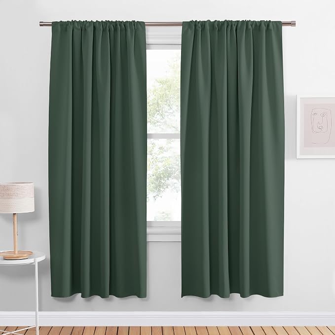 PONY DANCE Dark Green Blackout Curtains for Bedroom, Thermal Insulated Window Treatments Rod Pocket Energy Efficient Home Deco Drapes for Living Room, W 42 x L 72 inch, 2 Panels