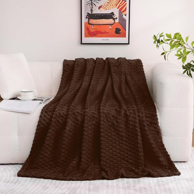Puncuntex Brown Throw Blanket 90"×90" inches Fuzzy 3D Jacquard Decorative | Flannel Fleece Super Soft Plush Cozy Blanket for Couch Sofa Chair Lightweight