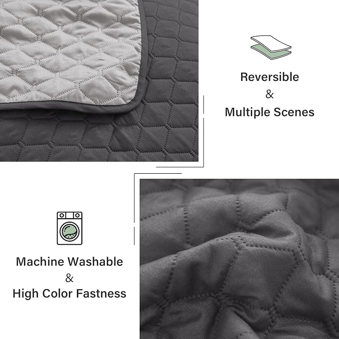 Exclusivo Mezcla Reversible California King Quilt Set, Grey | Lightweight Bedspreads with 2 Pillow Shams, Soft Microfiber, All Season Bed Coverlets for Bedroom Guest Room, 112x104 Inch