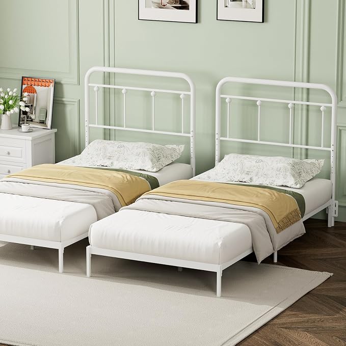 Victorian Metal Twin/Twin XL Headboard, Adjustable Height, White | Sturdy Steel Twin Size Head Board Only, Bed Frame Brackets Adapter, Farmhouse Vintage Style, Easy Assembly