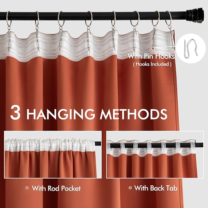 MIULEE Fall Burnt Orange Back Tab Blackout Curtains 52"x108" Length 2 Panel | Rod Pocket Pinch Pleated, Thermal Insulated, Room Darkening, Light Blocking, Privacy Curtains for Living Room Bedroom