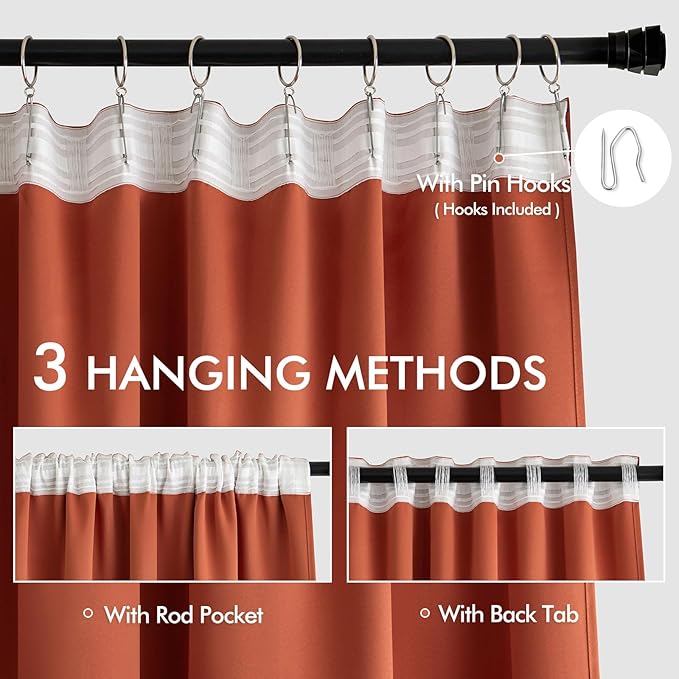 MIULEE Fall Burnt Orange Back Tab Blackout Curtains 52"x120" Length 2 Panel | Rod Pocket Pinch Pleated, Thermal Insulated, Room Darkening, Light Blocking, Privacy Curtains for Living Room Bedroom