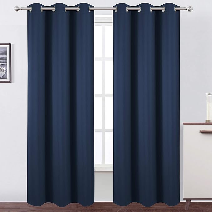 Navy Blue Thermal Blackout Curtains/42 x 95 Inch/Set of 2 Panels Room Darkening Curtains for Bedroom
