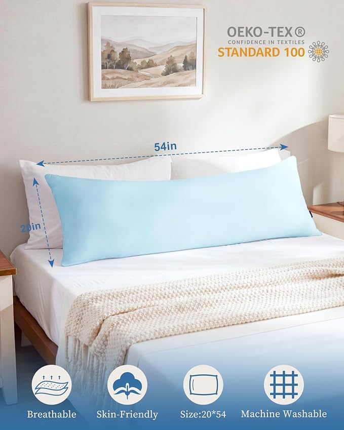 YZ HOME Full Body Pillow Insert -Large Long Bed Pillow for Side Sleeper | Full Body Pillow for Adults, Adjustable Height, Long Sleeping Breathable Bed Pillow-(Blue, 20x54'')