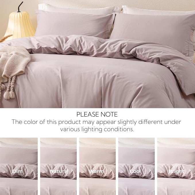 OAITE Duvet Cover Set 100% Washed Cotton Solid 3pcs | Soft,Durable,Long-staple Cotton,Hidden Zipper with 8 Interior Corner Ties,2 Pillowcases,68"X90"