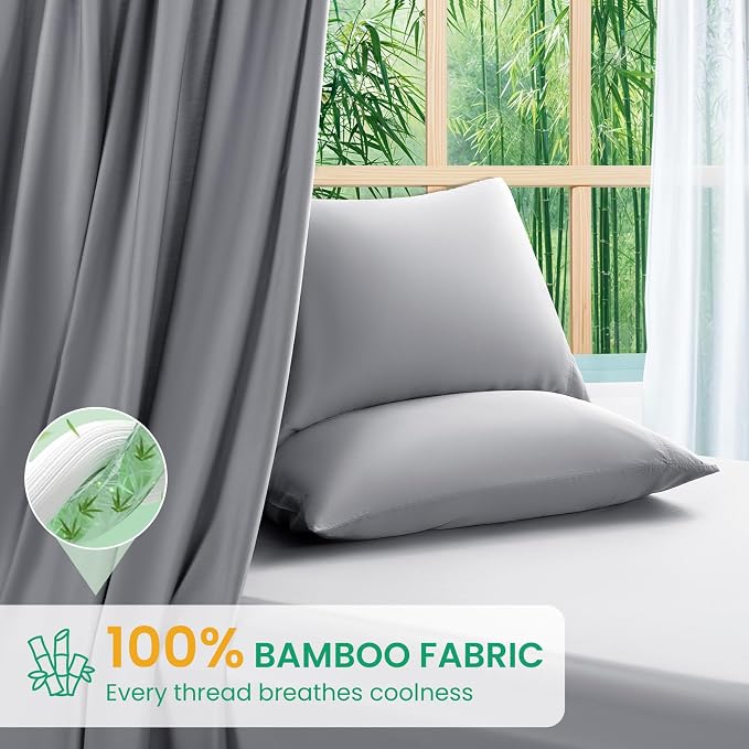SONORO KATE 100% Viscose Derived from Bamboo_Sheets King Size,4PC | Cooling Bed Sheets for Hot Sleepers,Soft Breathable & Silky,16" Deep Pocket,Luxury Hotel Bedding,Grey