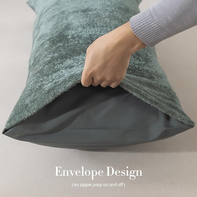 WhatsBedding Memory Foam Body Pillow with Cover, Long Bed Pillow for Adults | Removable Plush Fuzzy Envelope Closure, Firm Support for Side Sleepers, Reading & naps, Large Size Fits All, Relieves Pain