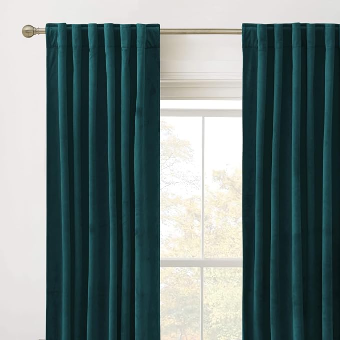 RYB HOME Velvet Curtains 90 inches Long for Sliding Patio Door | Thermal Insulated， Privacy UV Heat Blocking, Back Tab, Room Divider for Space Separation, W62 x L90, Peacock Blue, 2 Panels
