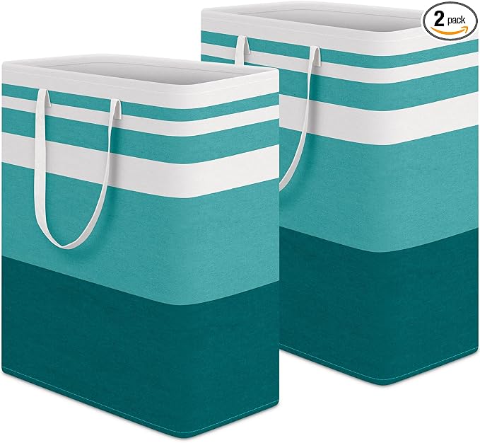 HomeHacks 2 Pack Large Laundry Baskets, Laundry Hampers Bags (Green 125Lx2) | Waterproof, Freestanding, Collapsible Clothes Hamper with Reinforced Handles in Laundry Room, Dorm, Bathroom, Bedroom