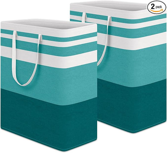HomeHacks 2 Pack Large Laundry Baskets, Laundry Hampers Bags (Green 125Lx2) | Waterproof, Freestanding, Collapsible Clothes Hamper with Reinforced Handles in Laundry Room, Dorm, Bathroom, Bedroom