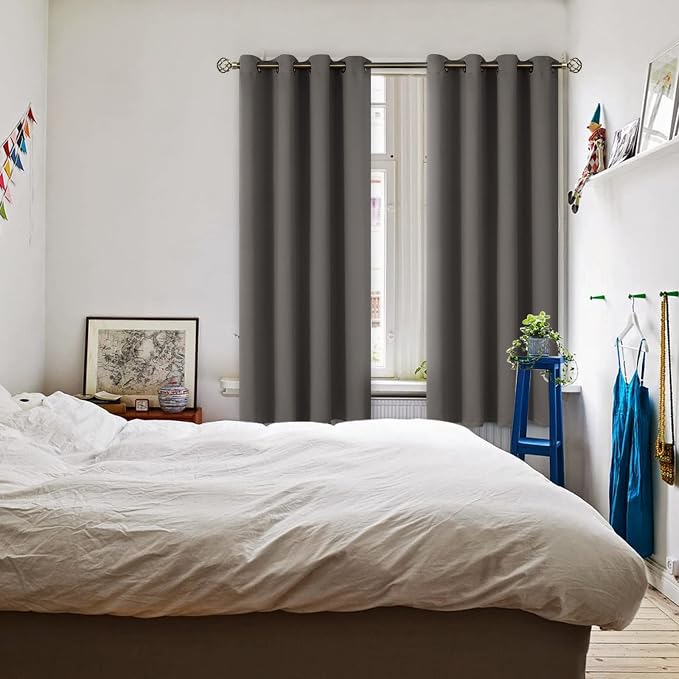 BGment Grey Blackout Curtains for Bedroom 72 Inch Long - 2 Panels | Grommet Top, Black Out, Room Darkening, Sunblock, Thermal Insulated, Window Drapes for Kids Boys Room, 52x72 Inch
