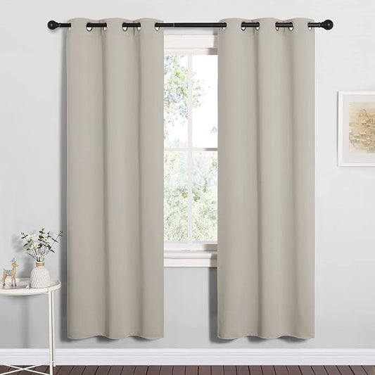 NICETOWN Natural Blackout Curtains for Bedroom 34" Wide x 72" Long 2 Panels | Thermal Insulated Window Treatment Draperies for Living Room Nursery Kitchen, Light Blocking Room Darkening Home Decoration