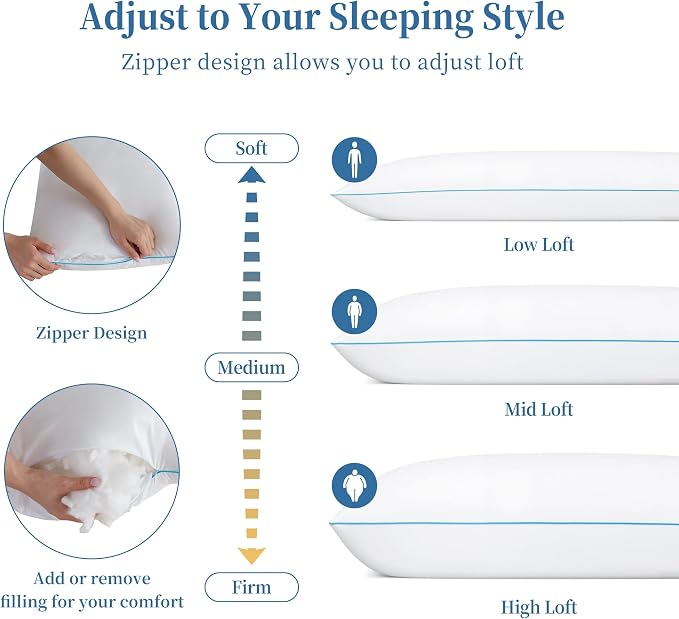 YZ HOME Full Body Pillow Insert -Large Long Bed Pillow for Side Sleeper | Full Body Pillow for Adults, Adjustable Height, Long Sleeping Breathable Bed Pillow-(White,20x54'')