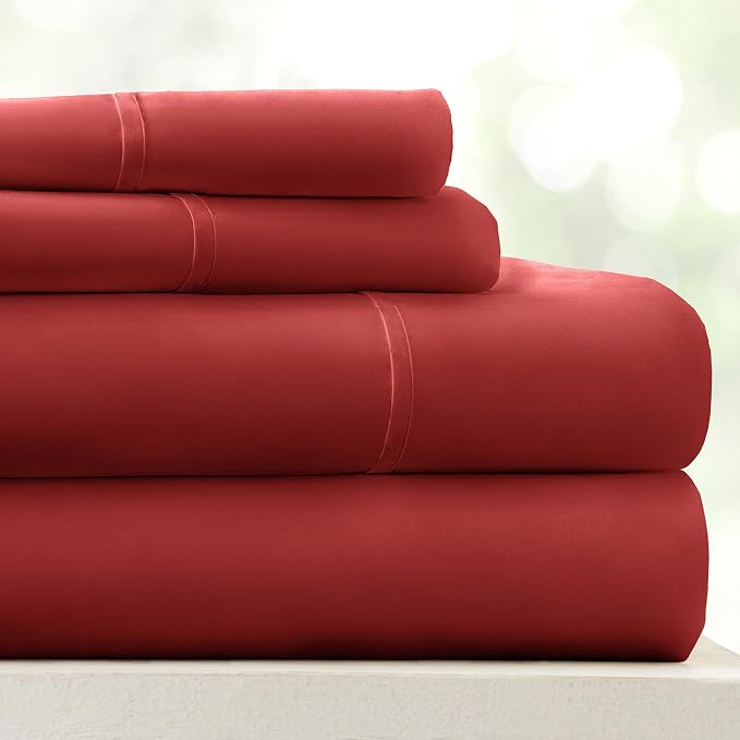 Linen Market Brushed Microfiber Twin XL Sheet Set 3 Piece – Oeko-TEX Certified Ultra Soft & Wrinkle-Free - 16" Deep Pocket Sheets - Easy Care Twin XL Size - Burgundy