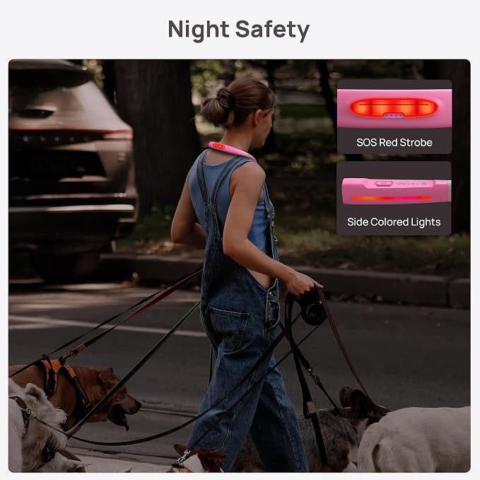 TROND LED Neck Reading Light, Bendable Neck Light for Reading, USB-C, Pink | 3 Color 3 Brightness Book Light for Reading, Flexible Arm with Outdoor Warning Lamp, Eye-Caring for Crochet,Book Lovers Gifts