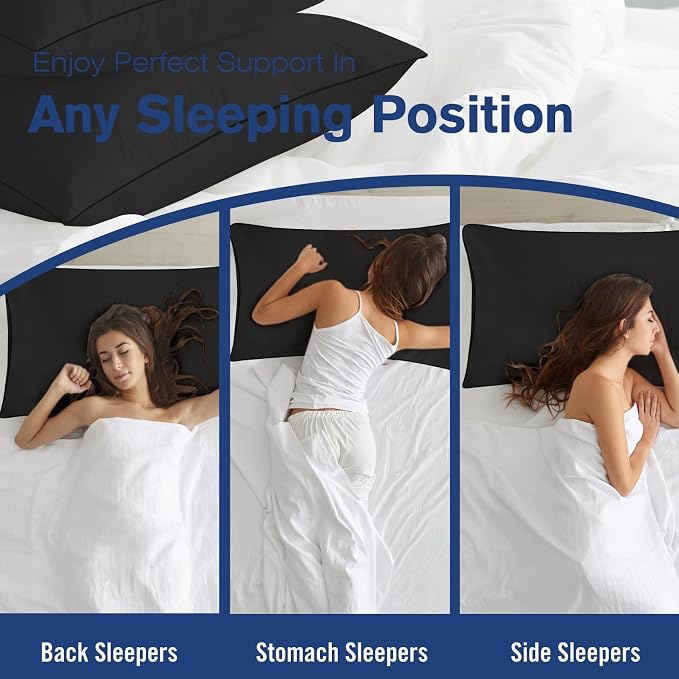 Standard Size Bed Pillows for Sleeping 4 Pack,Luxury Hotel Pillows,Comfortable and Supportive,Machine Washable,Suitable for Stomach,Back and Side Sleepers.(Black)