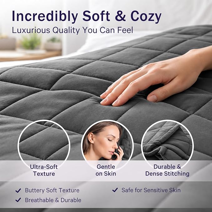 Weighted Blanket for Adults 25lbs, 80"x87", King Size Cooling Heavy Throw Blanket for 220-280lbs, Microfiber Soft Thick Big Blankets Weighted Comforter Breathable Gift for Sleeping, Grey