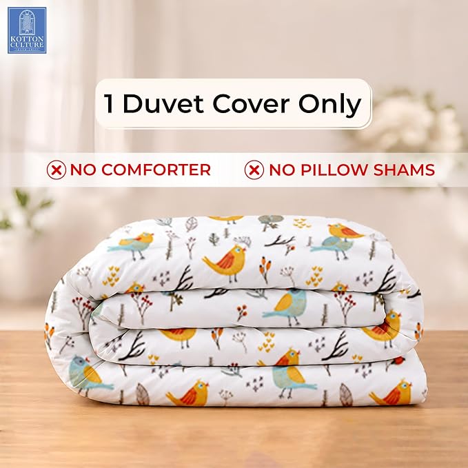 120"x98" 1 Pc Oversized King Duvet Cover Only 100% Egyptian Cotton - 600 TC Comforter Cover, Zipper Closure & Corner Ties - Fits Large King Inserts (Oversized King, Forest Birds)