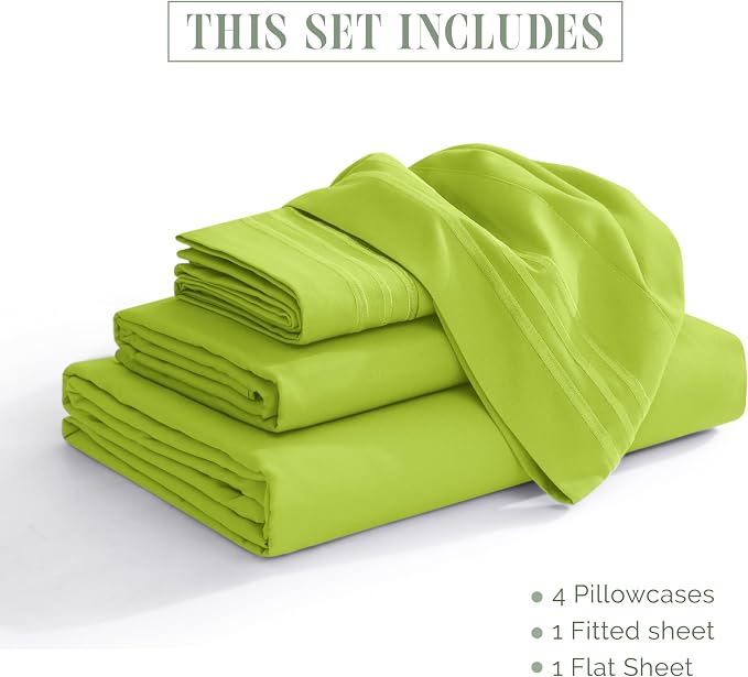 Elegant Comfort Luxury 1500 Premium Hotel Quality Microfiber 4-Piece Sheet Set - Wrinkle Resistant, All Around Elastic Fitted Sheet, Deep Pocket up to 16", California King, Lime