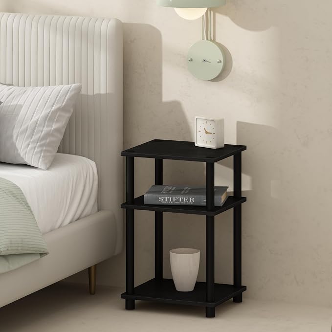 Furinno JUST Toolless 3-Tier Night Stand, Open Storage, Americano | Compact, Narrow Bedside Table, End Table, Side Table, for Bedroom, Dorm