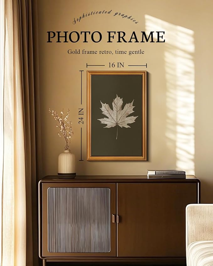 VIYYIEA Vintage Gold Framed Wall Art for Living Room, Maple Leaf Canvas Prints Home Decor, Oil Painting Picture, Bedroom Wall Decor Gifts for Friends or Family -【Maple Leaf Specimen】-(24L x 16W)