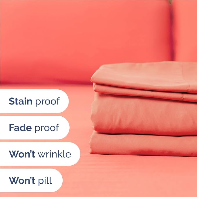 Split King 7 Piece Bed Sheet Set - Comfy, Breathable & Cooling - Coral | Ultra-Soft Hotel Luxury Bedding Set w/ 8-16 Inch Deep Pockets, 1 Flat & 2 Fitted Sheet & 4 Pillowcases, Wrinkle & Fade Free