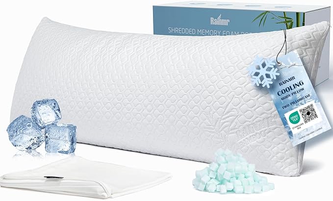 Firm Memory Foam Body Pillow for Adults, Cooling & Adjustable Full Body Pillow with Dual Pillowcases for Side Sleepers and Hot Sleepers, 20x54 Long Pillow for Bed