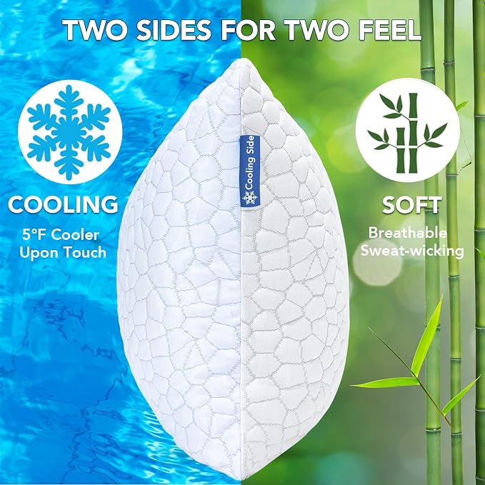 QUTOOL Cooling Memory Foam Pillows Queen Set of 2, Adjustable Shredded Memory Foam,Bed Pillows for Sleeping with Breathable Washable Cover, Designed for Side & Back Sleepers, Adjustable Loft