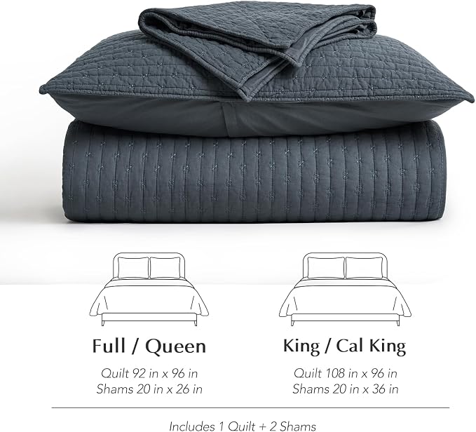 100% Cotton Cross Stitch 3-Piece Quilt Set, Queen, Midnight Blue | Cross Stitch Cotton Quilt, Pre-Washed Bedding Set, Oversized Lightweight Bedspread Coverlet, for All Season, with 2 Shams