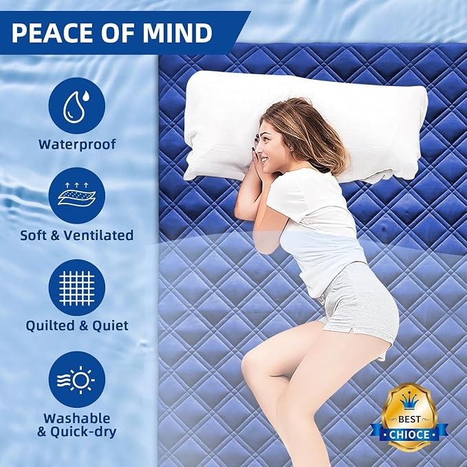 Meelus Full Mattress Protector Waterproof, Fitted Deep Pocket 8"-21", Blue | Breathable Padded Mattress Pad Cover, Soft Noiseless Mattress Cover Washable Cooling for Home Hotel Bedroom
