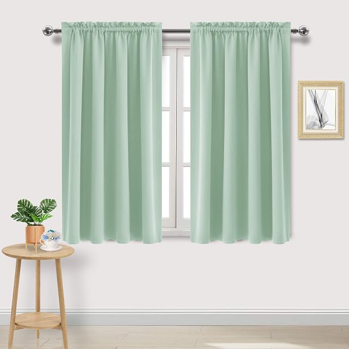 DWCN Blackout Curtains for Bedroom Living Room 52 x 54 Inch Long 2 Panels | Room Darkening, Thermal Insulated, Light Blocking, Rod Pocket Drapes, Noise Reducing Window Treatments, Light Green