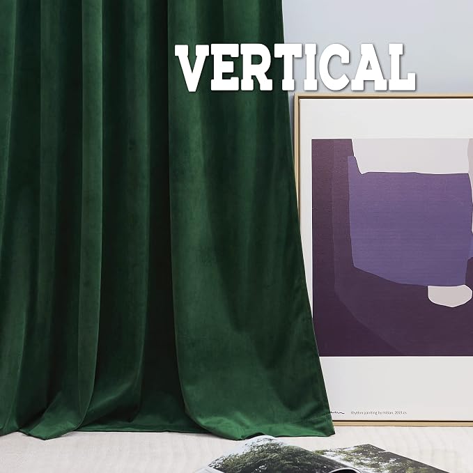 RYB HOME Velvet Curtains 108 inches Long, Extra Long High Ceiling Curtains | Thermal Insulated, Luxurious Home Decor, Curtains for Apartment Loft Large Windows, W52 x L108, Dark Green, 2 Panels Set