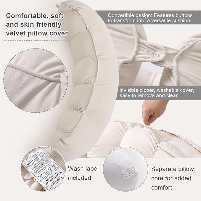 Peallow(Pat. Pend) – Long Round Body Pillow for Adults, Bolster Pillow for Sleeping, Soft and Supportive Pillow for Sleeping & Lumbar Support (Misty White, 29.5")