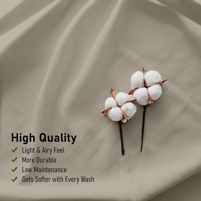 RUVANTI 100% Cotton Percale Sheets King Size, Taupe | Crisp Cooling, Deep Pocket 16", Soft Breathable & Durable, Hotel-Style, 4 Piece Set