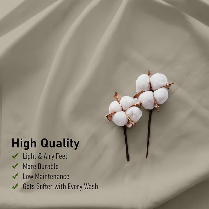 RUVANTI 100% Cotton Percale Sheets California King Size, Taupe | Crisp Cooling for Hot Sleepers, Deep Pocket 14", Soft Breathable & Durable, Hotel-Style 4 Piece Set
