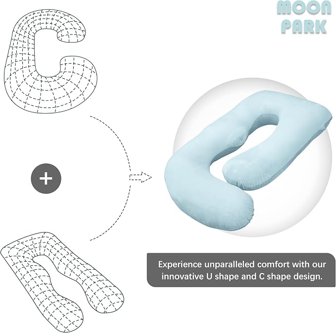 MOON PARK Pregnancy Pillows for Sleeping - U Shaped Full Body Maternity Pillow with Removable Cover - Support for Back, Legs, Belly, HIPS - 65 Inch - Aquamarine