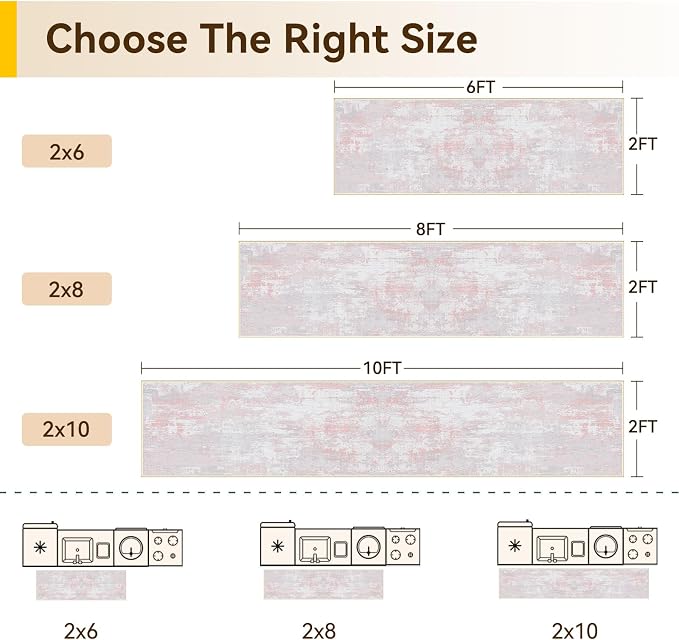 RELEANY Washable Runner 2'x10' Abstract Area Rug for Hallway Gray Pink | Carpet for Kitchen, Entryway, Bathroom, Living Room, Bedroom, Printed Pattern, Non‑Slip, Soft, Stain‑Resistant, Easy to Clean