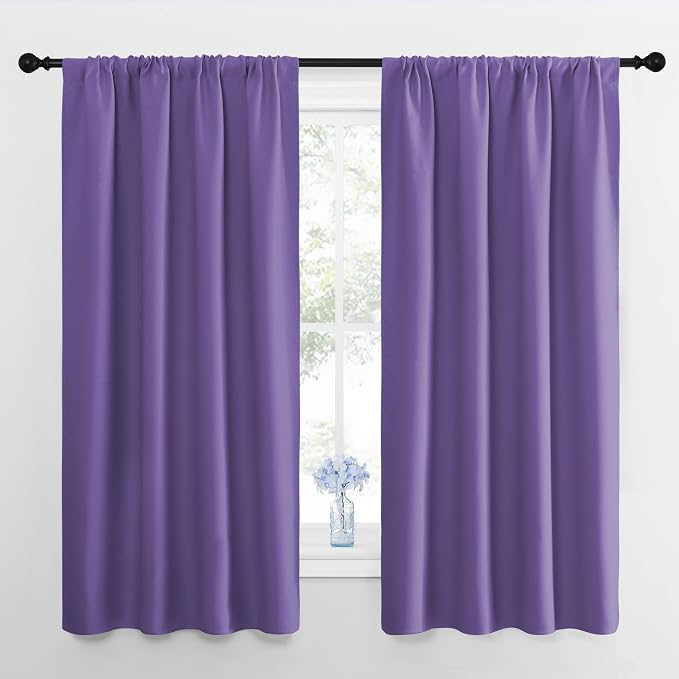 NICETOWN Blackout Curtains for Bedroom, Blackout Curtain Panels, Lilac Purple, 1 Pair, 42 by 45-inch, Window Treatment Energy Saving Thermal Insulated Solid Rod Pocket Blackout Drapes/Draperies